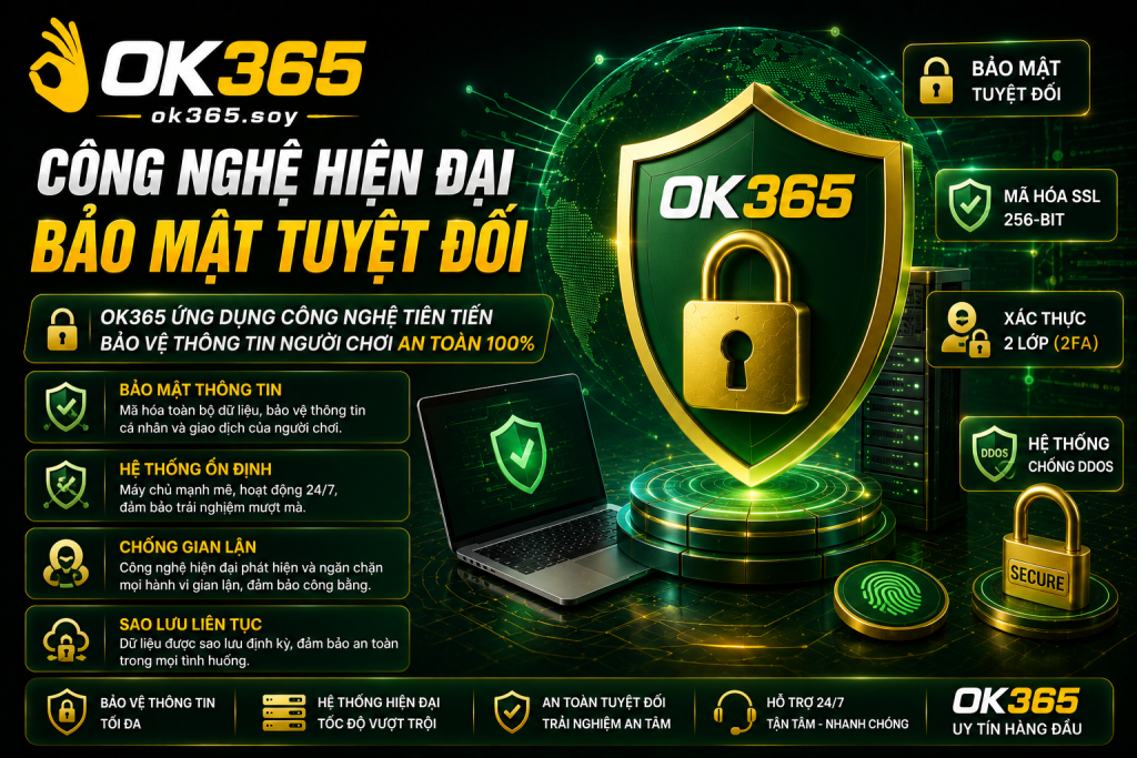 OK365 ứng dụng công nghệ hiện đại nhằm bảo vệ thông tin người chơi.