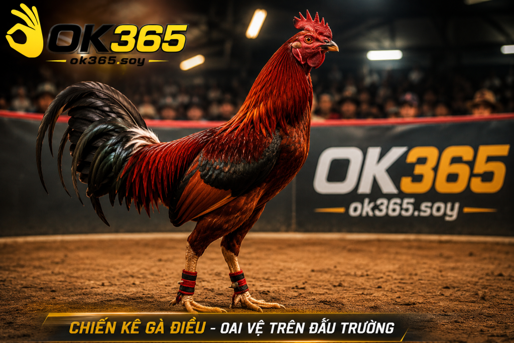 Chiến kê Gà Điều sở hữu bộ lông đỏ đặc trưng, thân hình săn chắc và dáng đứng oai vệ