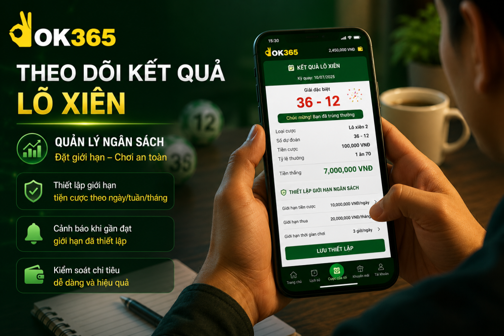 Người chơi theo dõi kết quả lô xiên trên điện thoại và thiết lập giới hạn ngân sách